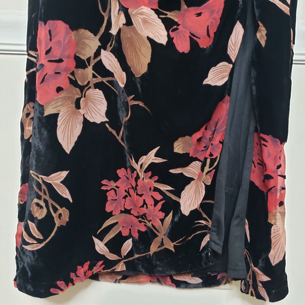 Lulus Velvet Burnout Strapless Gown Sz S Dress Floral Side Slit Formal Goth Vamp - Picture 5 of 16